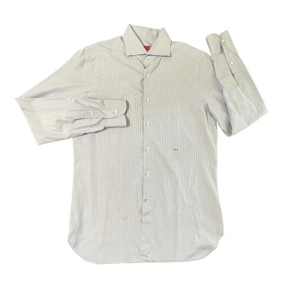 ISAIA Napoli Modern LS Button Up Shirt Italy Made Mini Check Blue Size 46/XL Men - Picture 1 of 9